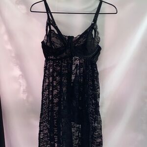 NWT CACIQUE SERIOUSLY SEXY Elegant Black Lace Nightgown & Panty set size 14/16
